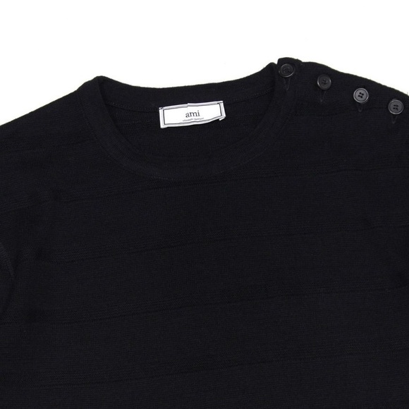 Men's Black Button-Shoulder textured tonal stripe merino Will sweater - Picture 3 of 6